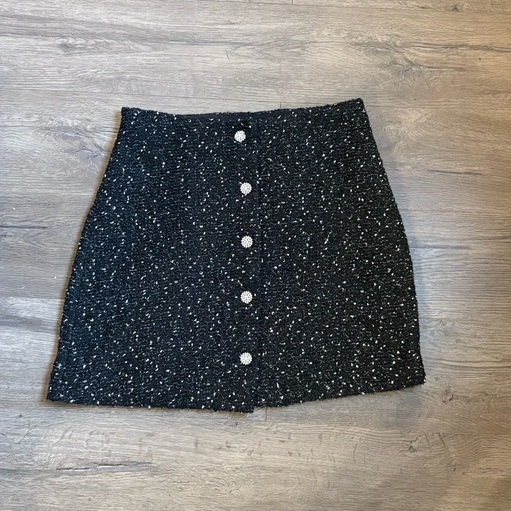 NWT Express Black Tweed Mini Skirt with Rhinestone Buttons Size 6